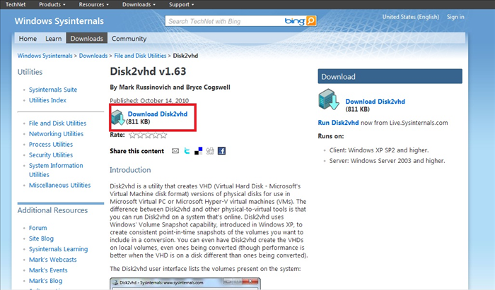 יצירת העתק מחשב במכונה וירטואלית באמצעות Disk2vhd