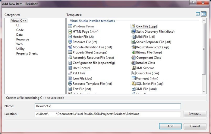 איך ליצור פרויקט  C חדש בVisual studio 2008